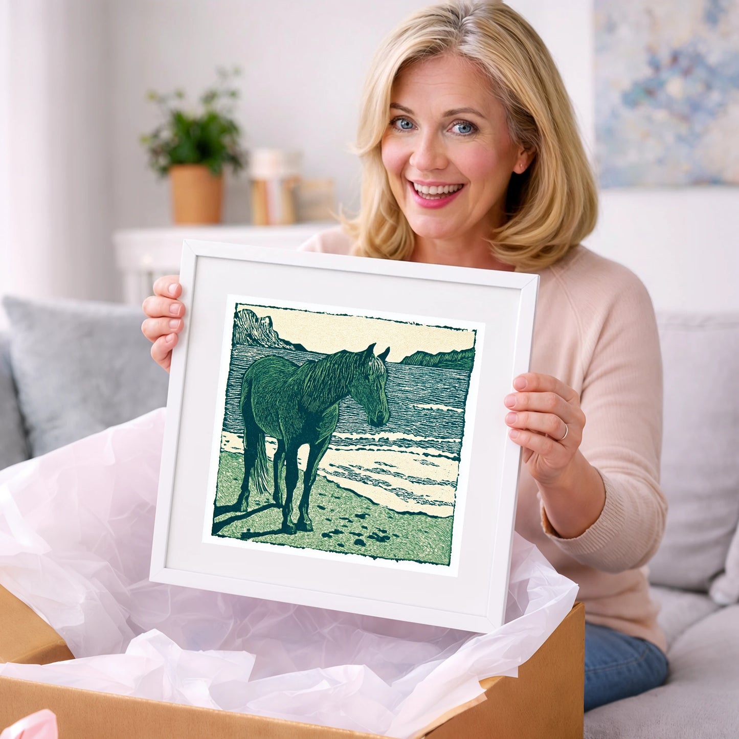 Shoreline Solitude - horse landscape art gift idea for horse lovers