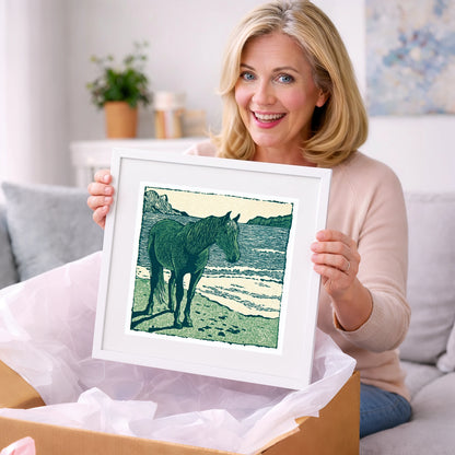 Shoreline Solitude - horse landscape art gift idea for horse lovers