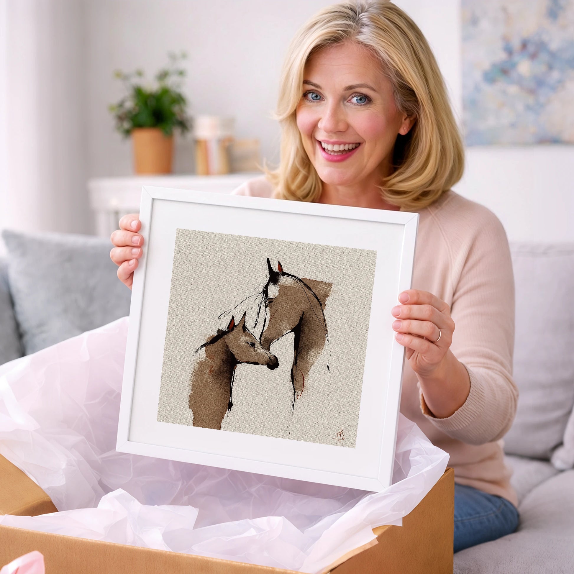 Silent Devotion - mare & foal art gift idea for horse lovers