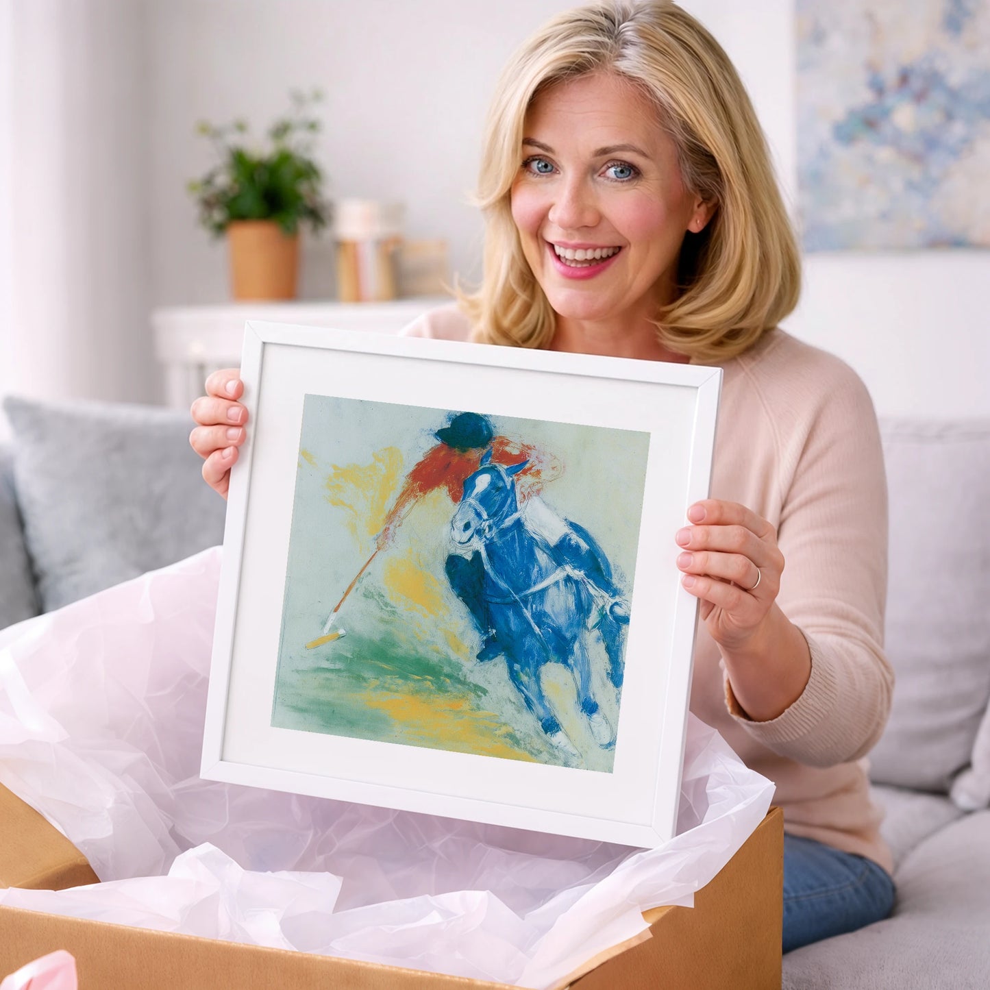 Cerulean Polo Strike - polo horse art gift idea for horse lovers