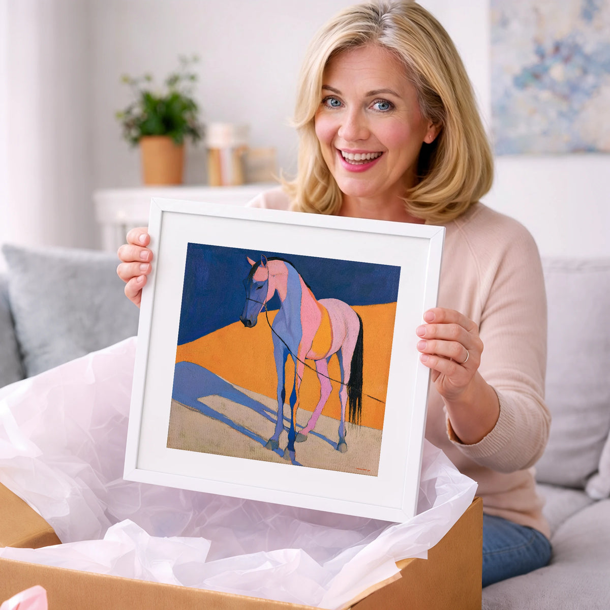 Pink and Blue Abstract Horse - horse breed art gift idea for horse lovers