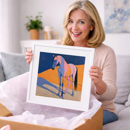 Pink and Blue Abstract Horse - horse breed art gift idea for horse lovers
