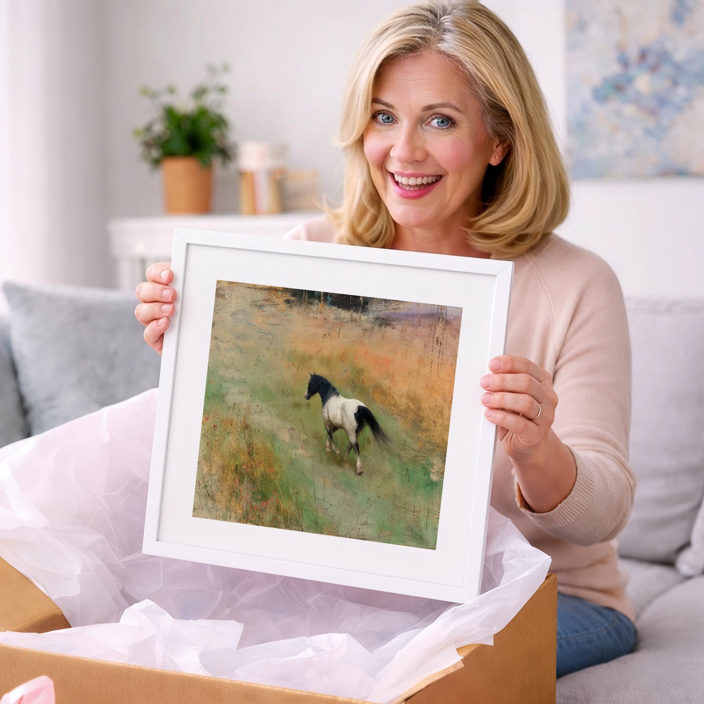 Wandering Piebald - horse landscape art gift idea for horse lovers