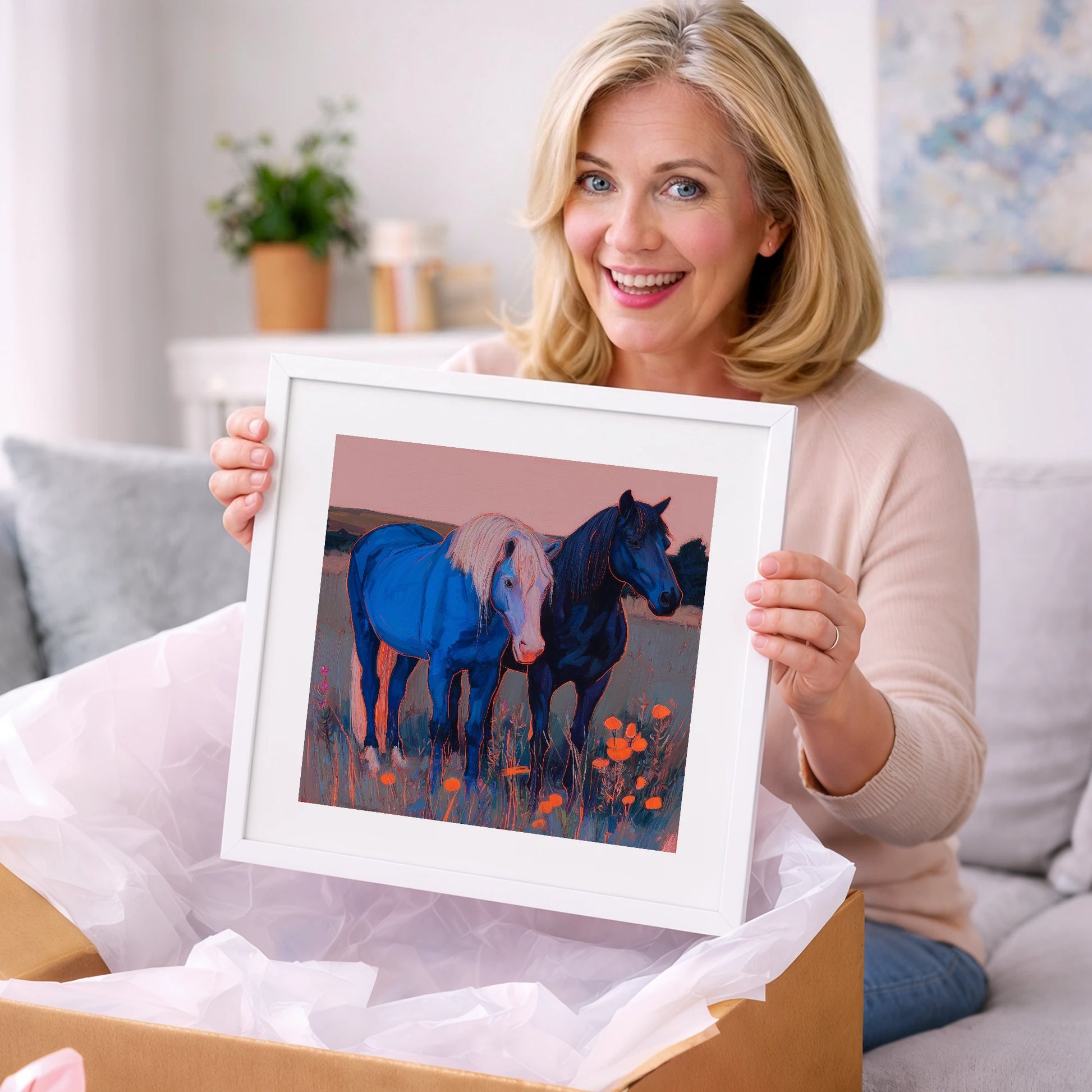 Cobalt Pastures - horse landscape art gift idea for horse lovers
