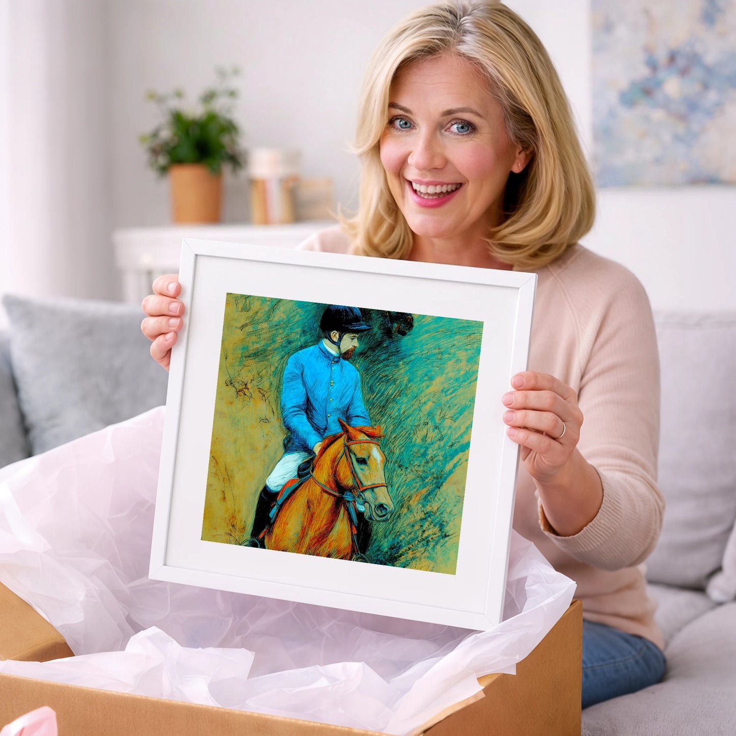 The Cerulean Jockey - racing horse art gift idea for horse lovers