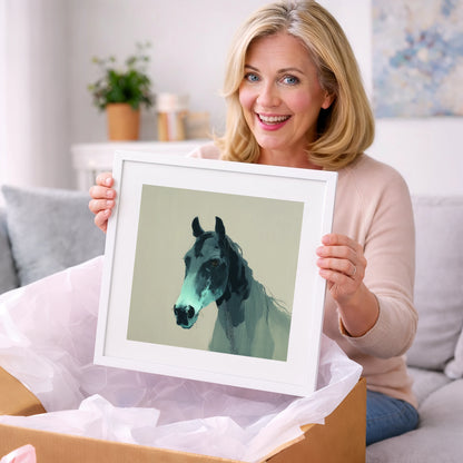 Contemporary Teal Equine - horse portrait art gift idea for horse lovers