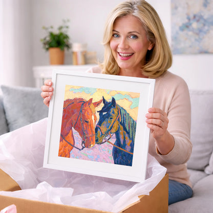 Vibrant Equine Bond - horse portrait art gift idea for horse lovers