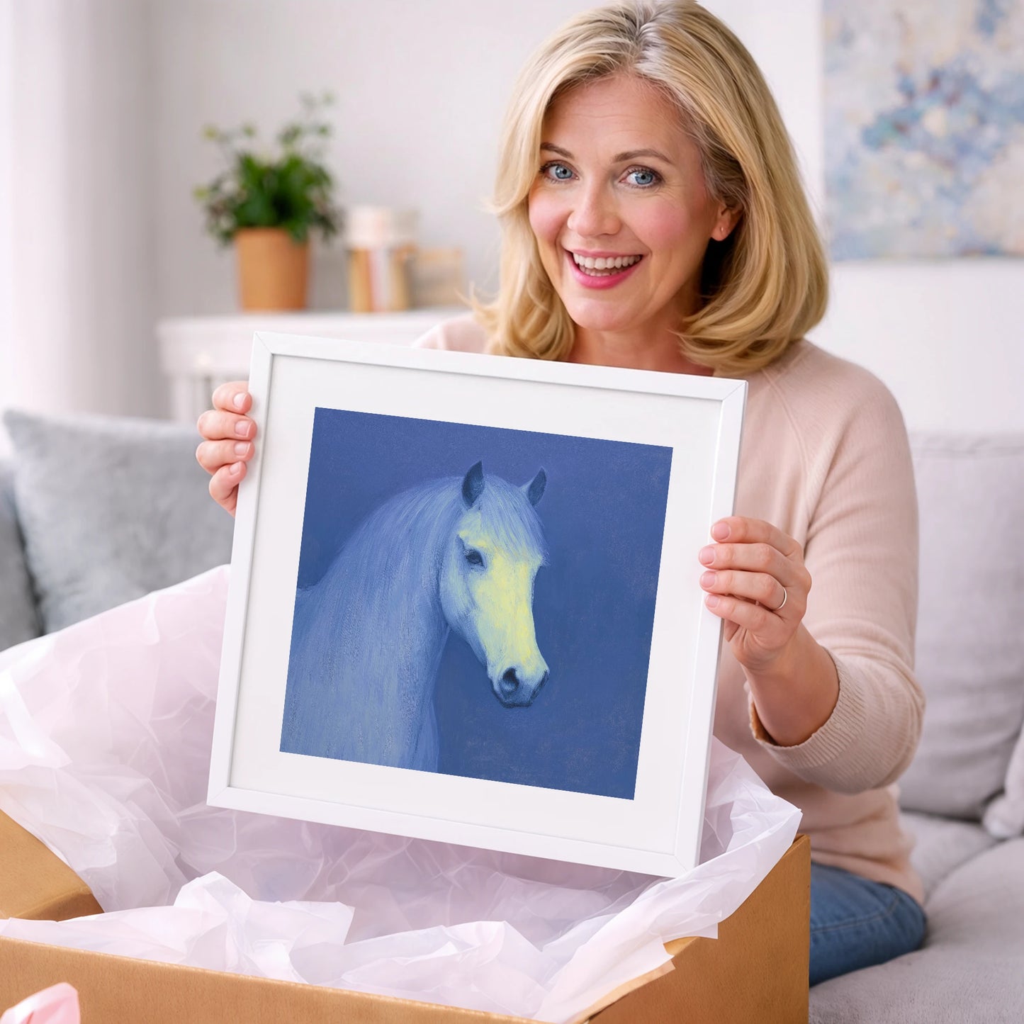 Luminous Blue Portrait - horse portrait art gift idea for horse lovers
