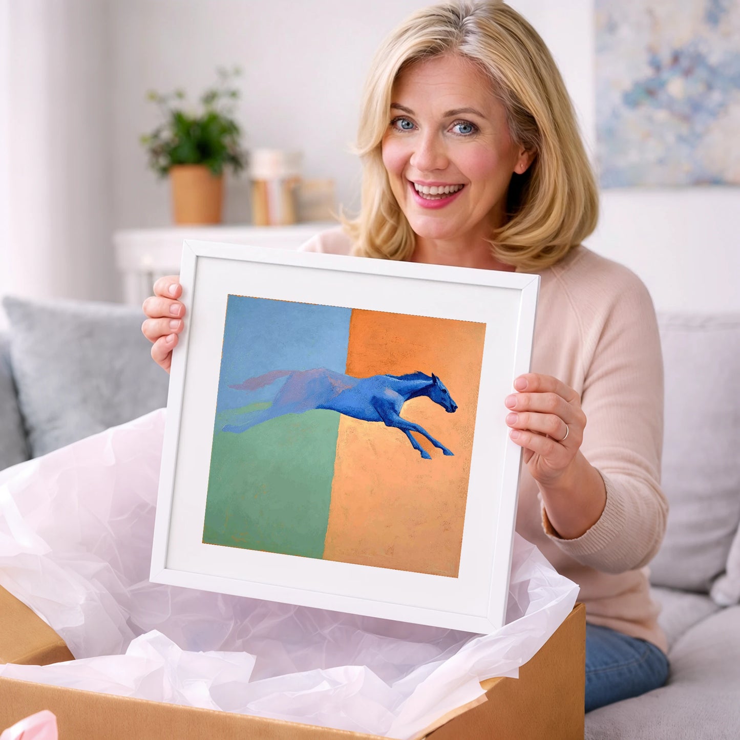 Cobalt Stretch - racing horse art gift idea for horse lovers