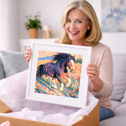 Colourful Cantering Heavy Horse - horse breed art gift idea for horse lovers