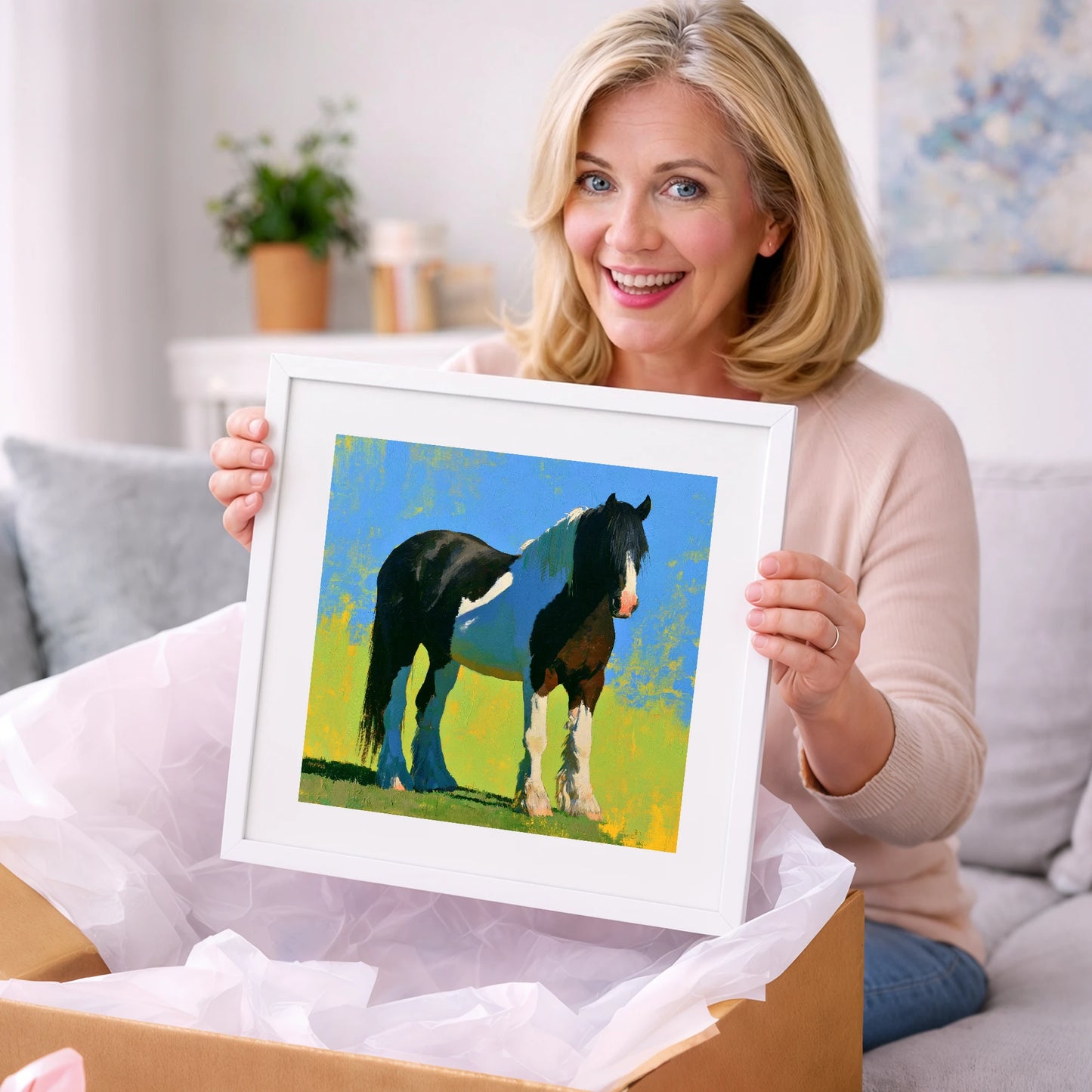Piebald Cob in Summer Sun - horse breed art gift idea for horse lovers