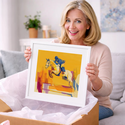 Flight In Gold - show jumping horse art gift idea for horse lovers