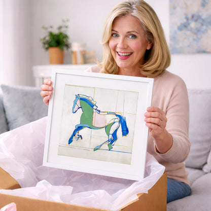 Azure and Emerald Canter - horse portrait art gift idea for horse lovers