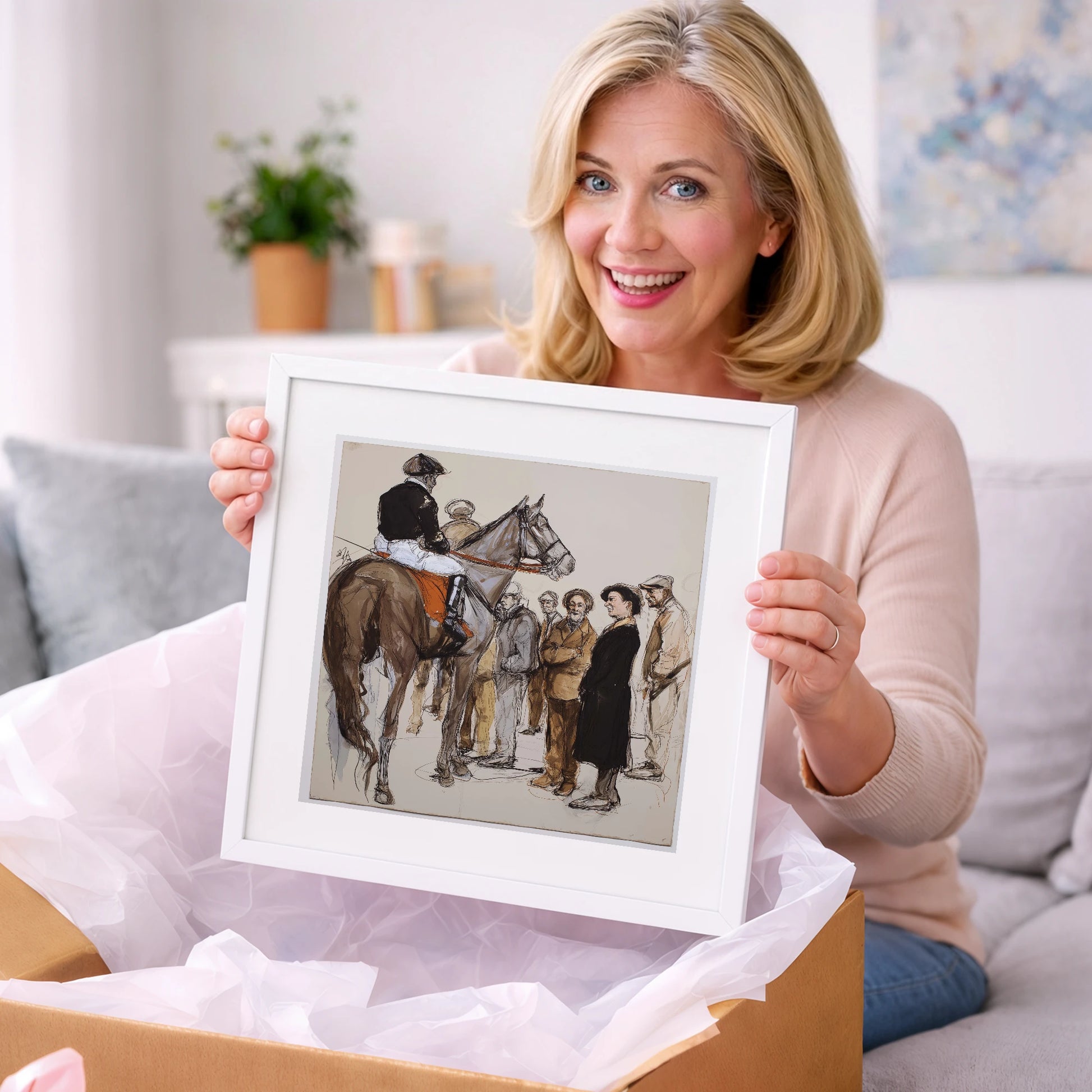 The Paddock Assembly - racing horse art gift idea for horse lovers