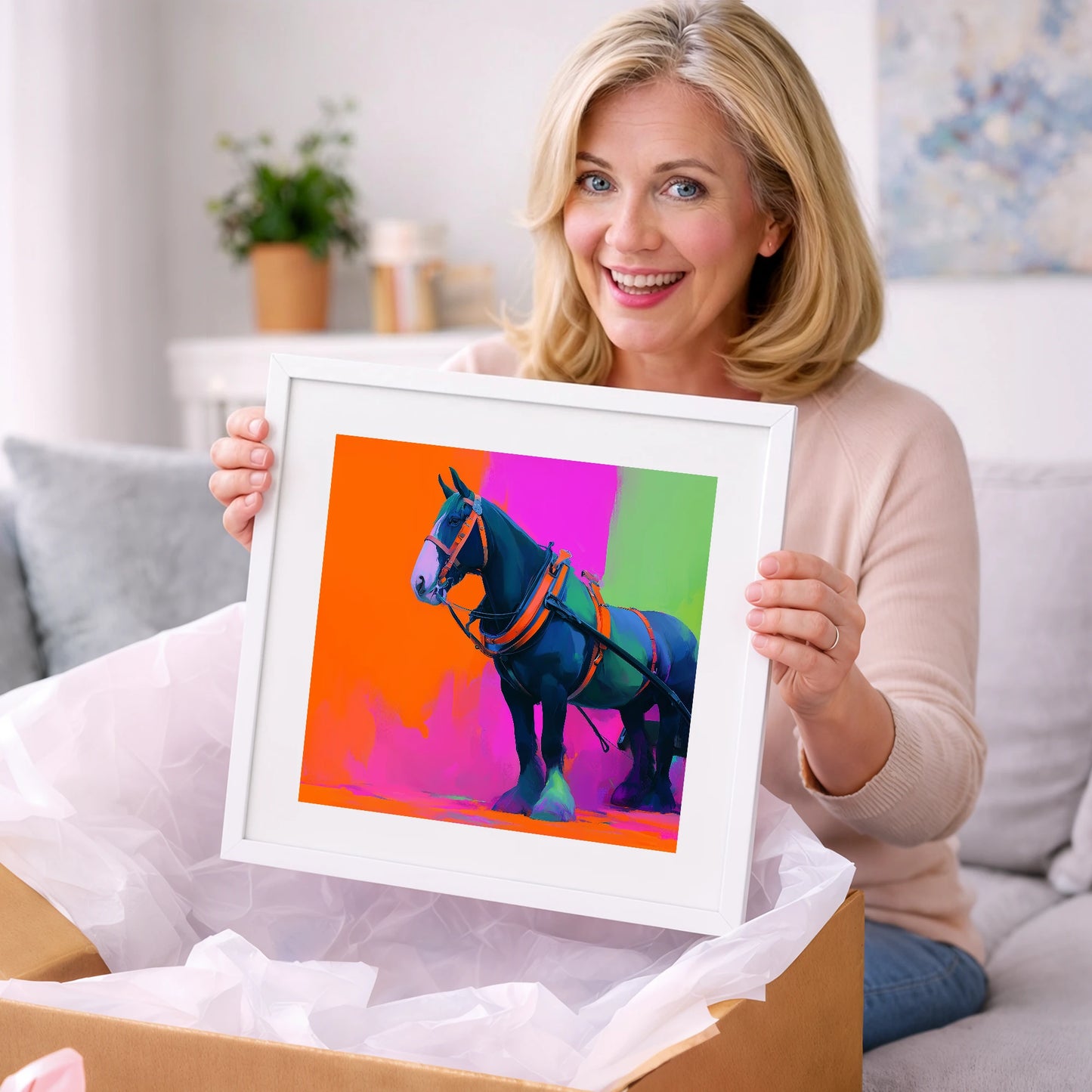 Neon Heavy Horse - working horse art gift idea for horse lovers