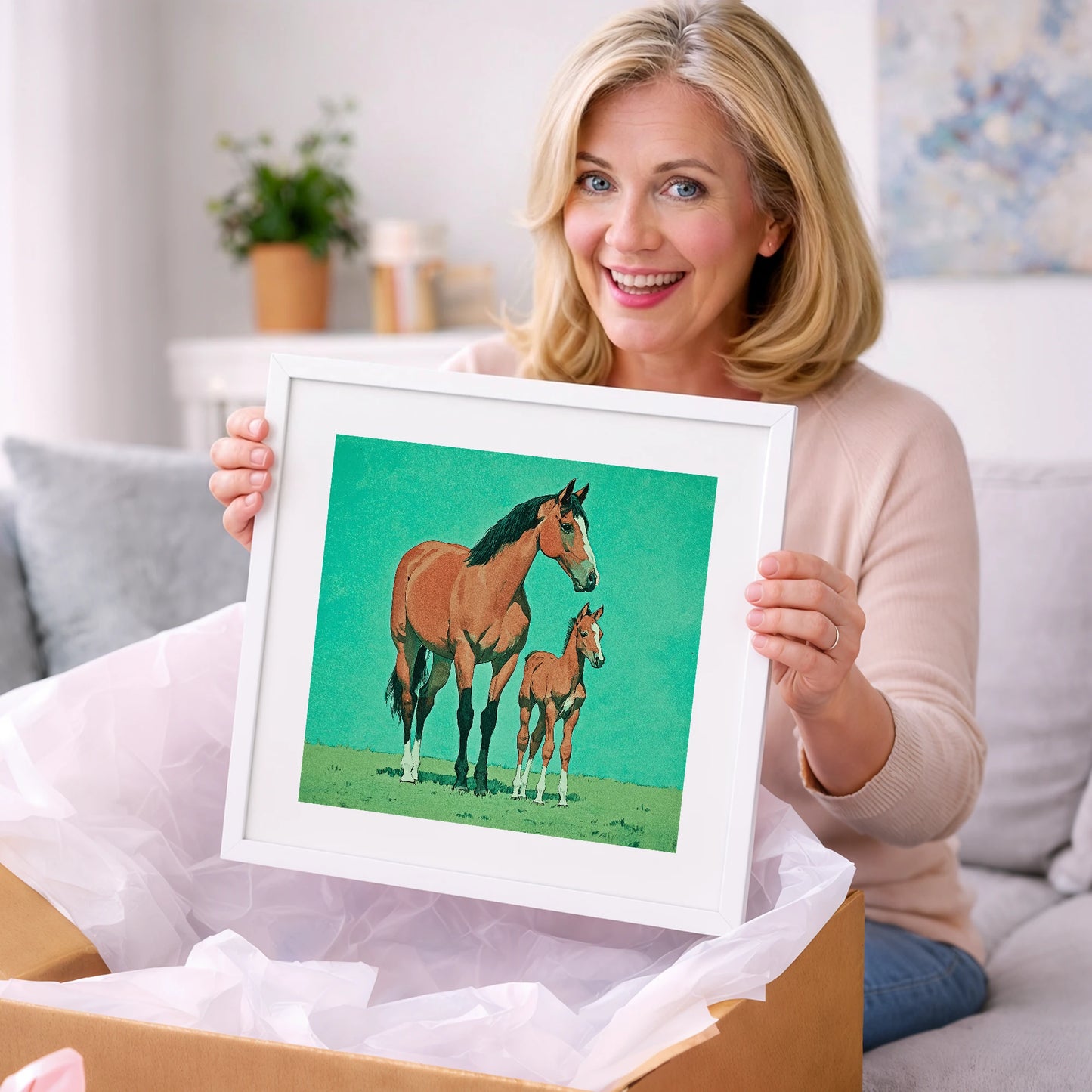 Striking Bay Bloodlines - mare & foal art gift idea for horse lovers