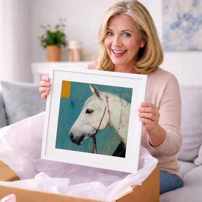 Alabaster Study in Teal - horse portrait art gift idea for horse lovers