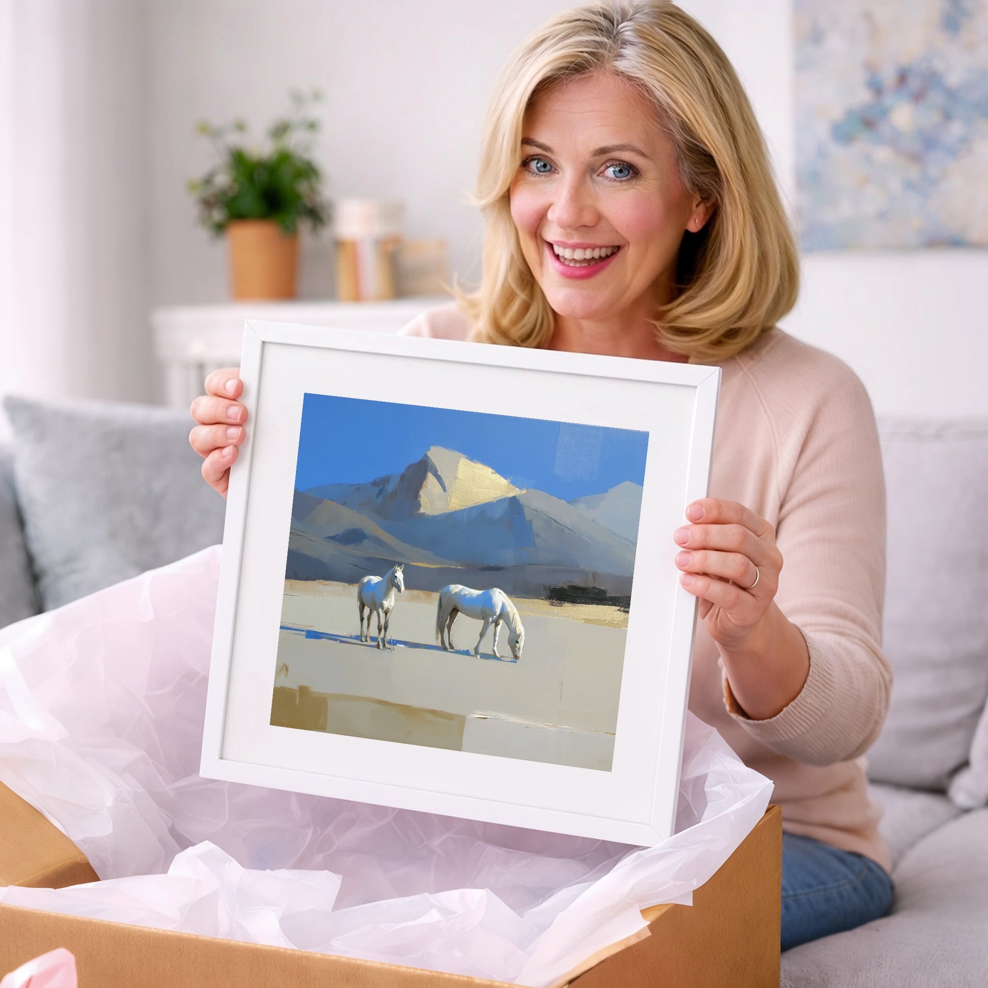 Golden Peak Greys - horse landscape art gift idea for horse lovers