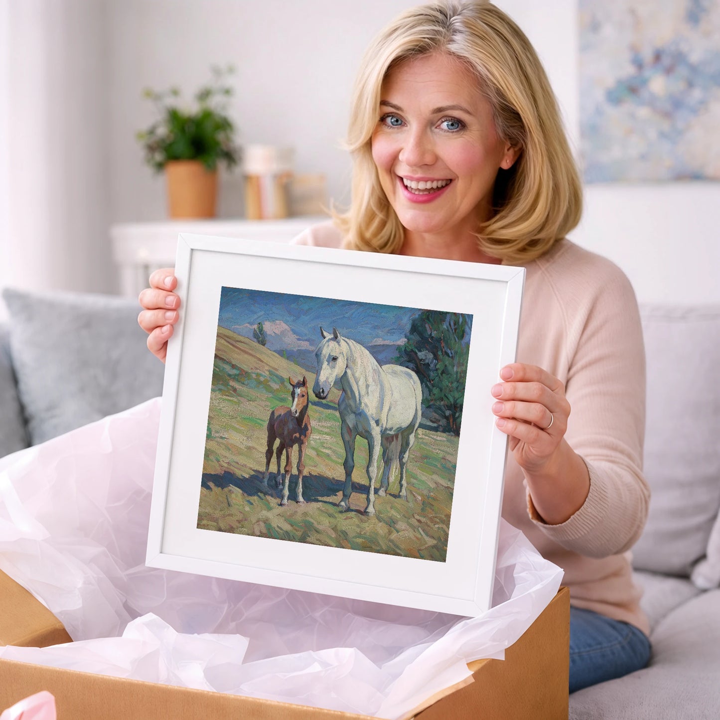 The Gentle Guardian - mare & foal art gift idea for horse lovers