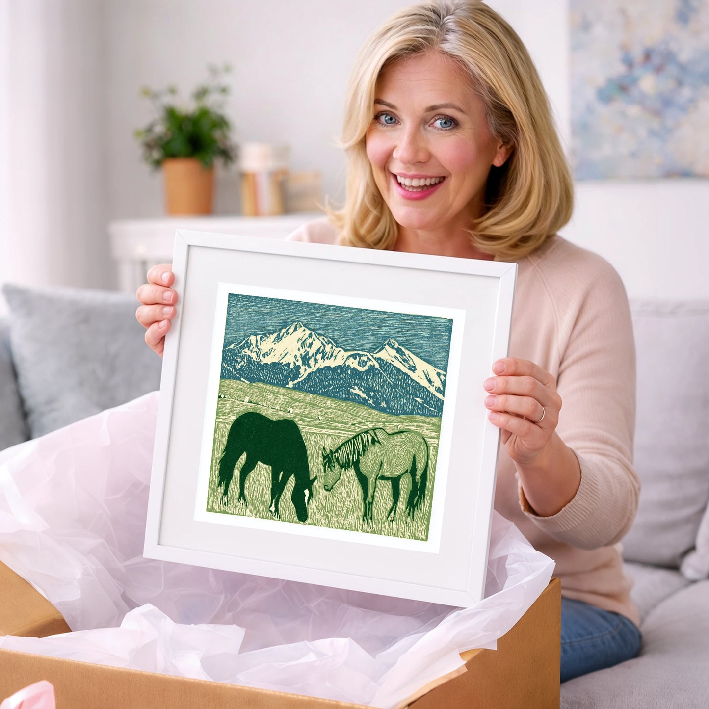 Alpine Grazing - horse landscape art gift idea for horse lovers
