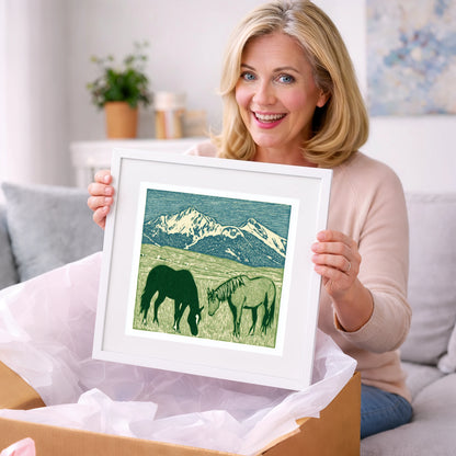 Alpine Grazing - horse landscape art gift idea for horse lovers