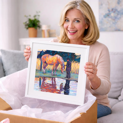 Quiet Reflections - horse & rider art gift idea for horse lovers