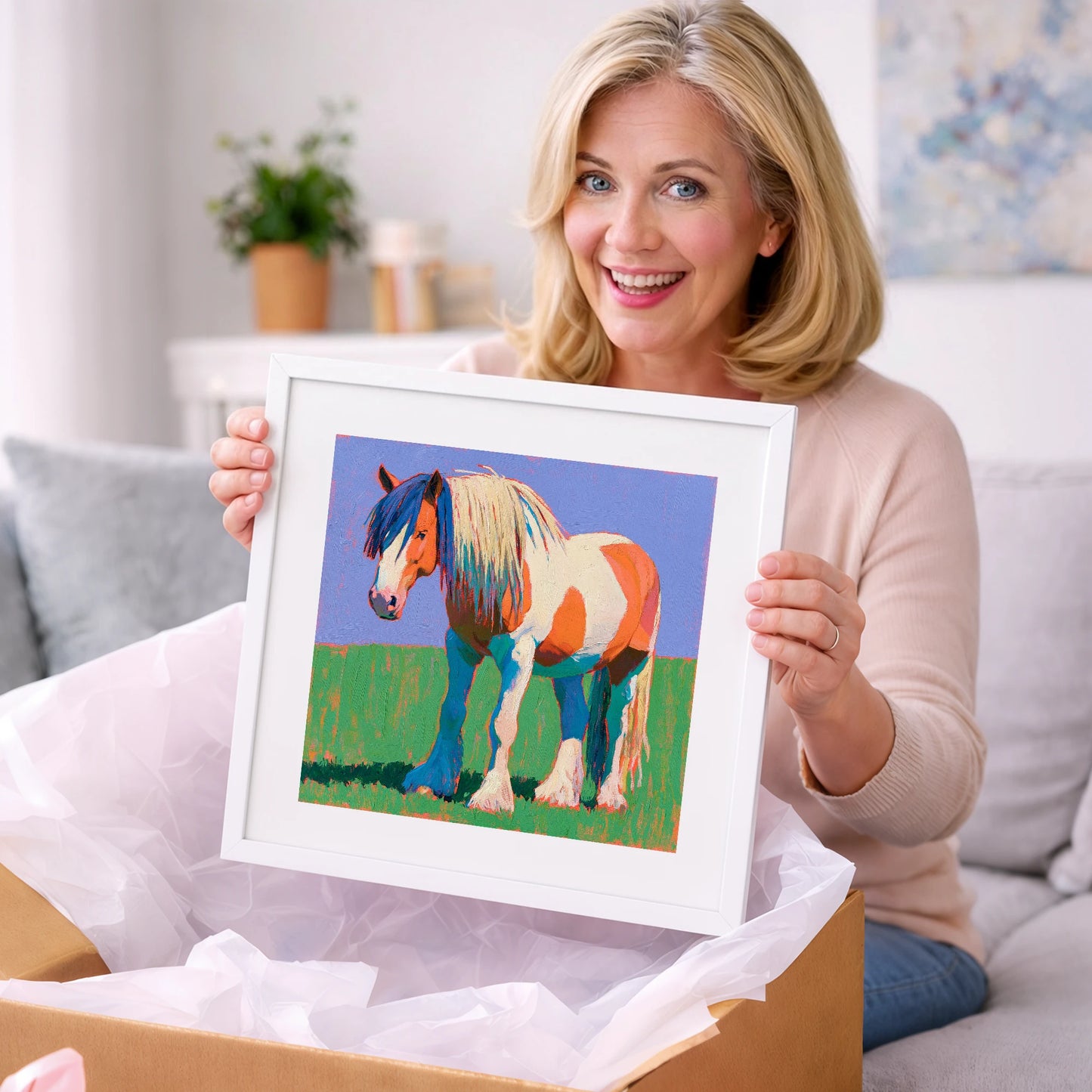Vibrant Skewbald Gypsy Cob - horse breed art gift idea for horse lovers