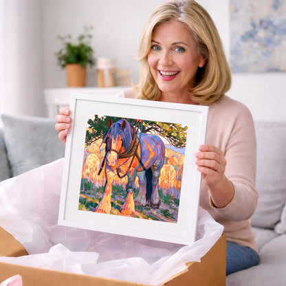 Colourful Heavy Horse In Harness - horse breed art gift idea for horse lovers
