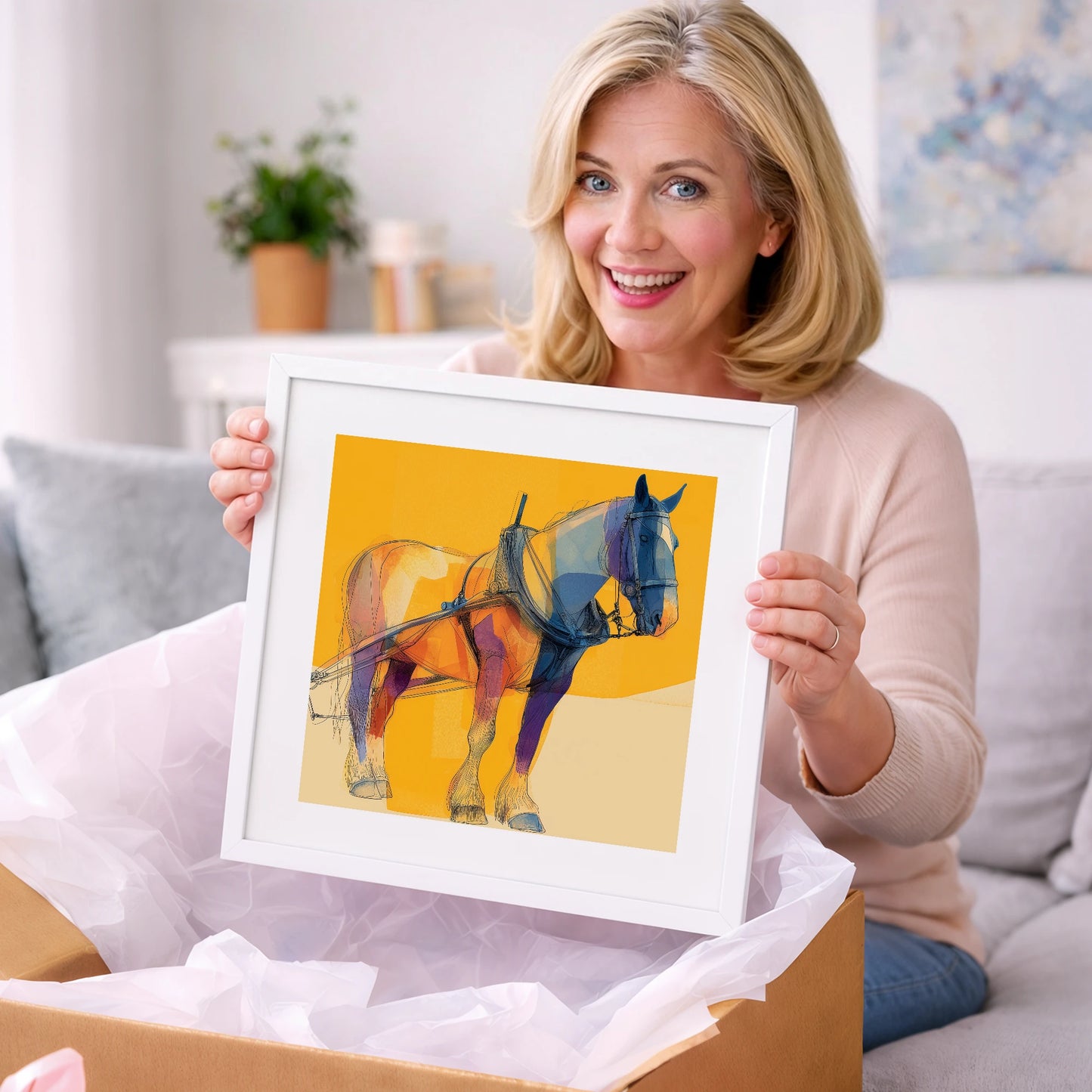 Modern Draught in Harness - working horse art gift idea for horse lovers