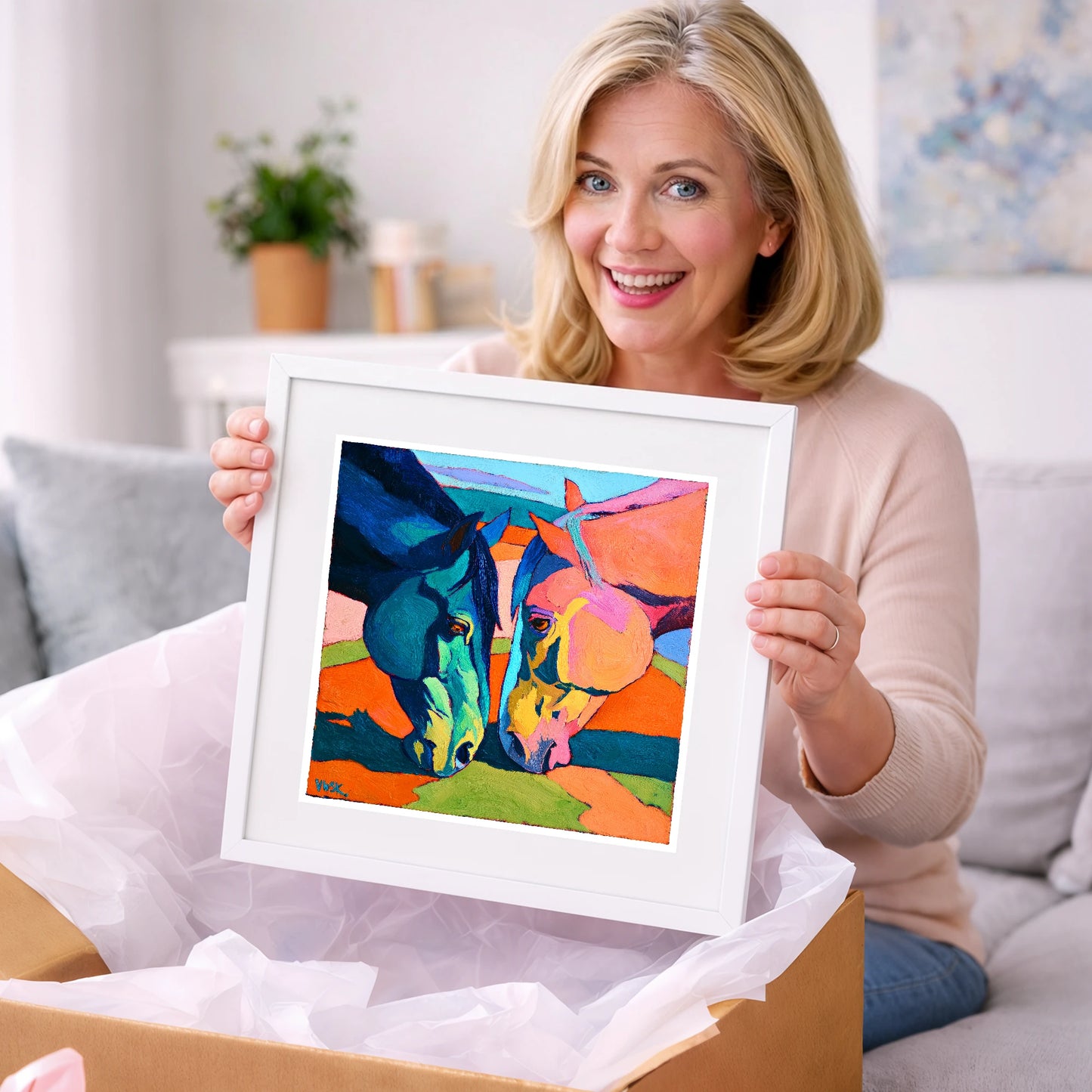 Vibrant Companions - horse portrait art gift idea for horse lovers