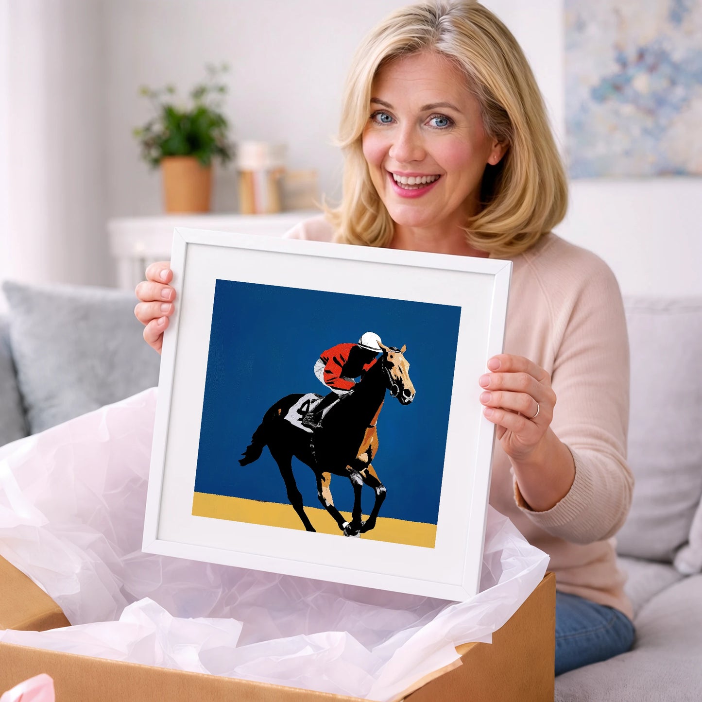 Gallop in Scarlet - racing horse art gift idea for horse lovers