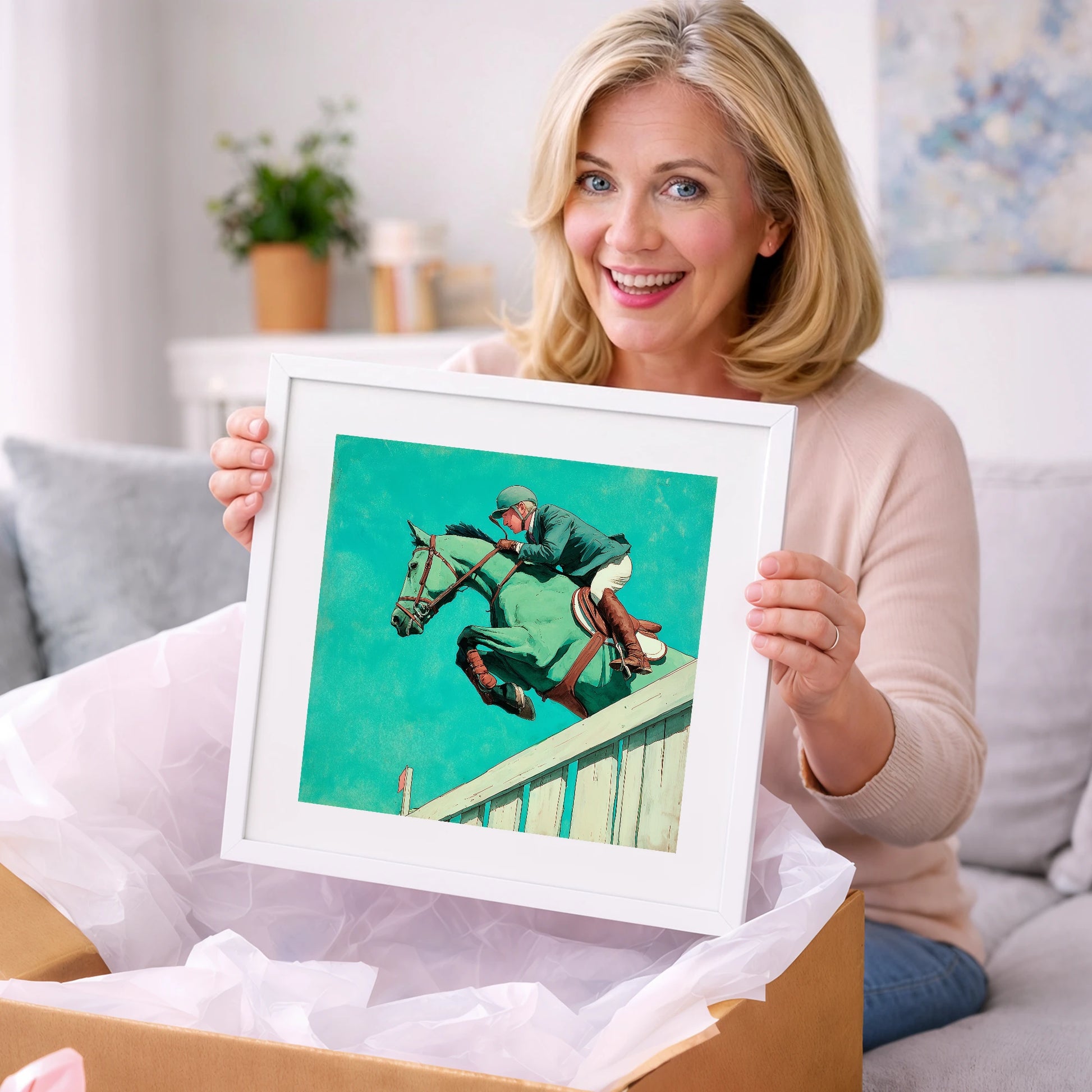 Teal Showjumper - show jumping horse art gift idea for horse lovers