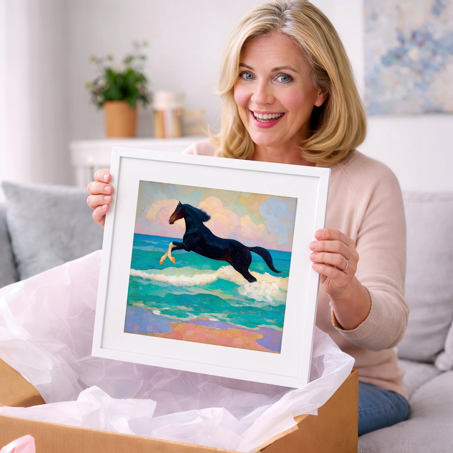 Cresting the Tide - beach horse art gift idea for horse lovers