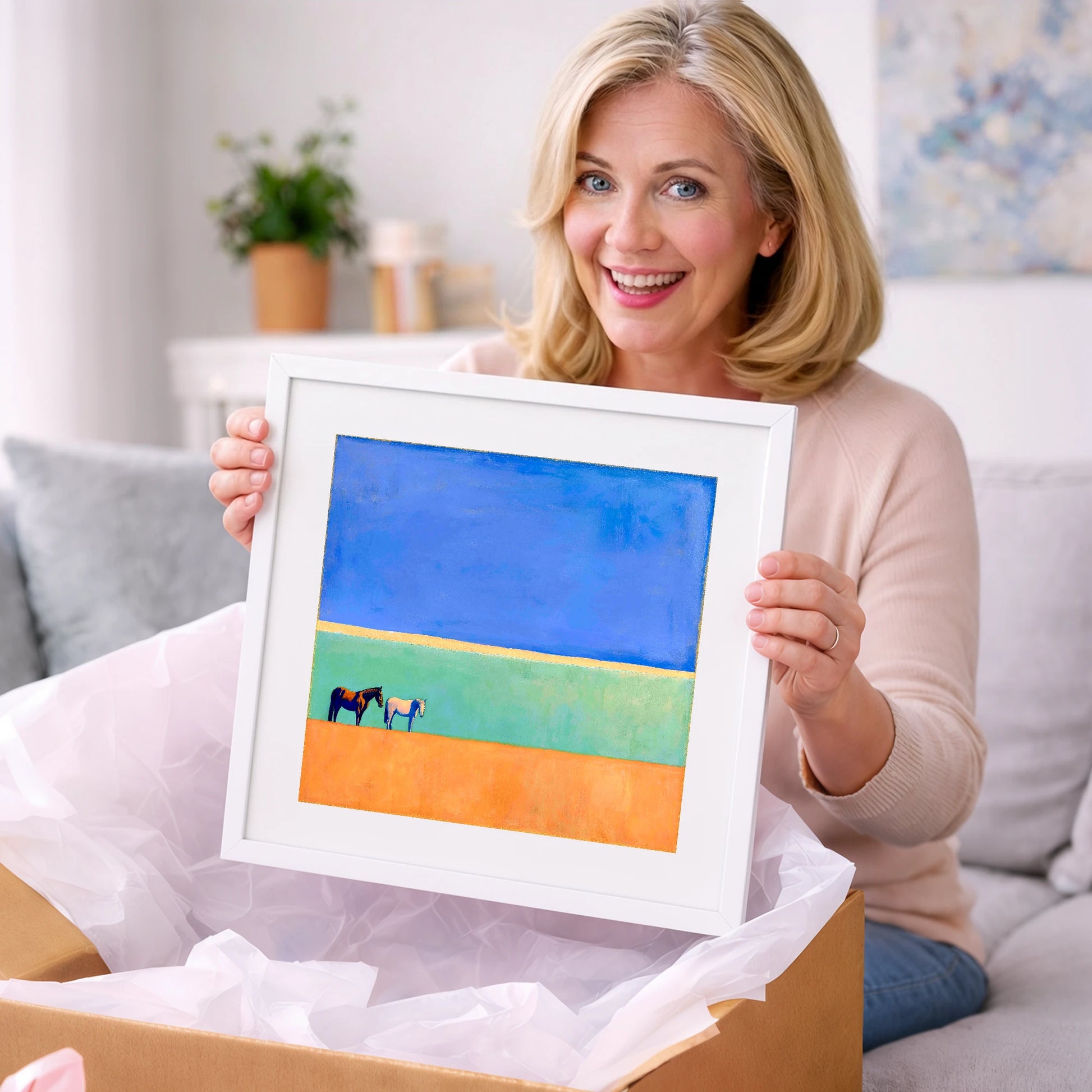 Sunlit Plain - horse landscape art gift idea for horse lovers