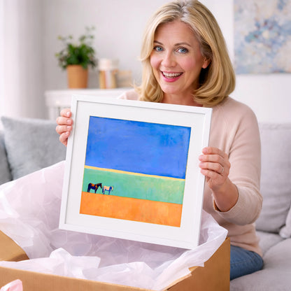 Sunlit Plain - horse landscape art gift idea for horse lovers