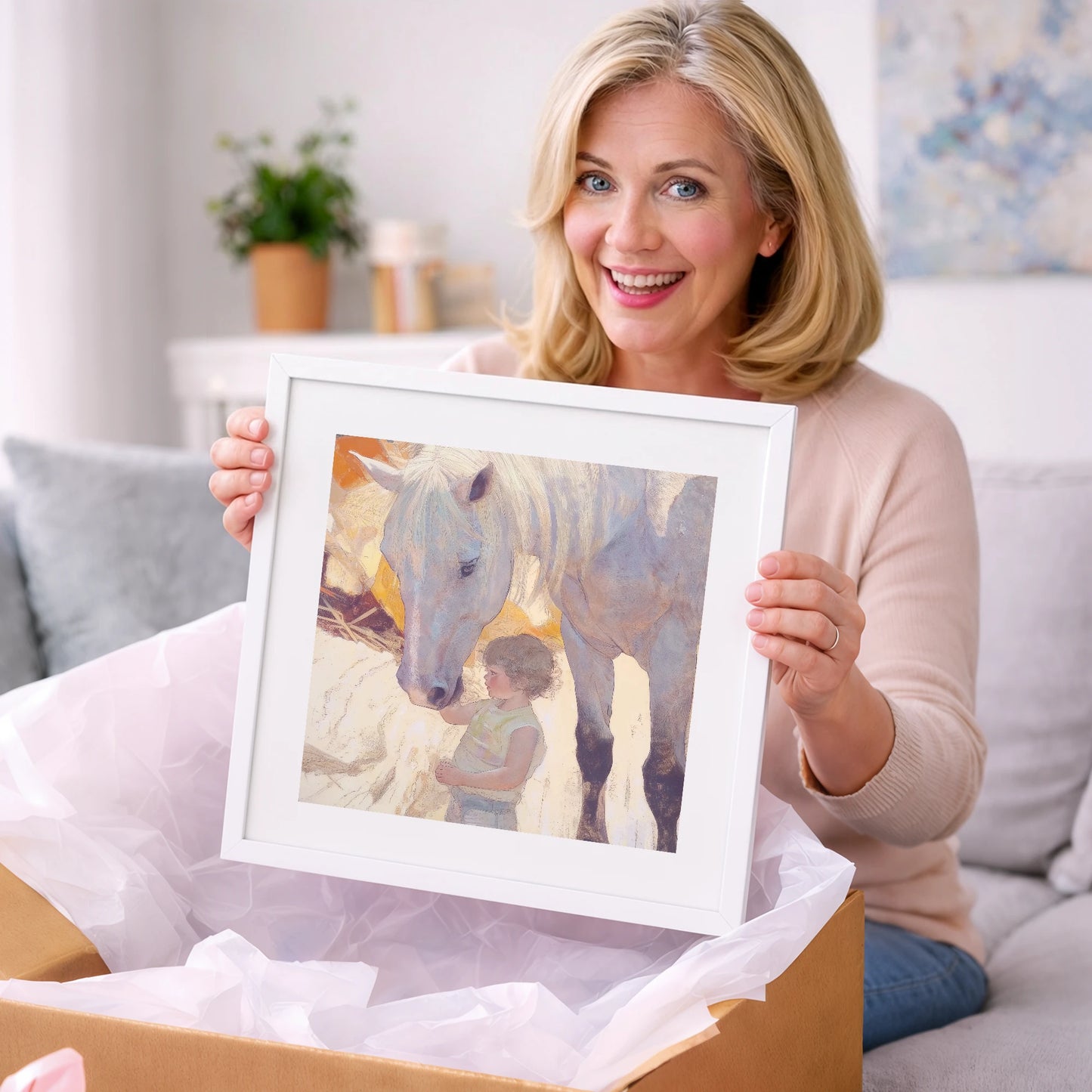 The First Touch - horse & rider art gift idea for horse lovers