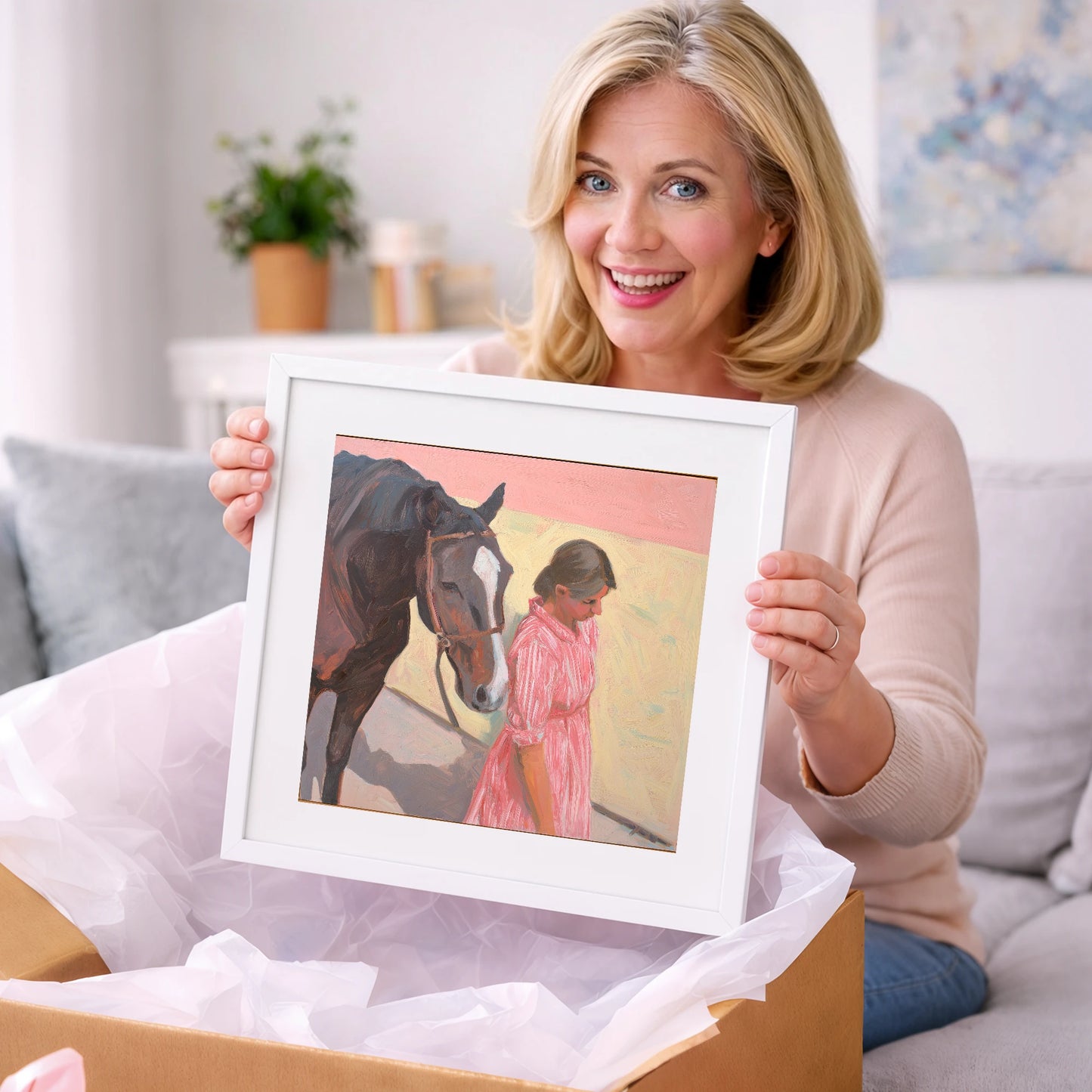 Walking in Step - horse & rider art gift idea for horse lovers