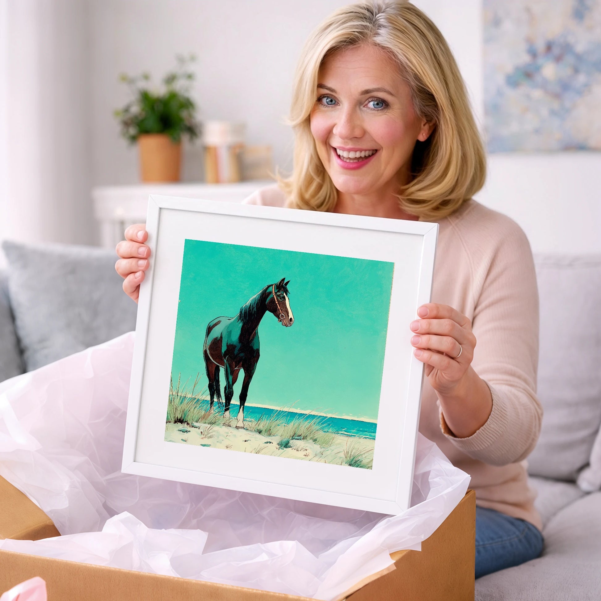 Teal Coastal Vigil - horse landscape art gift idea for horse lovers