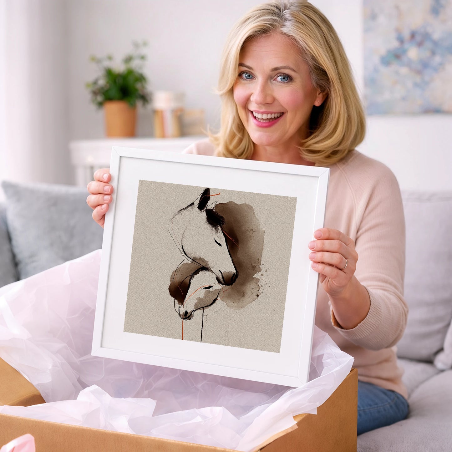 Tender Sepia Bond - mare & foal art gift idea for horse lovers