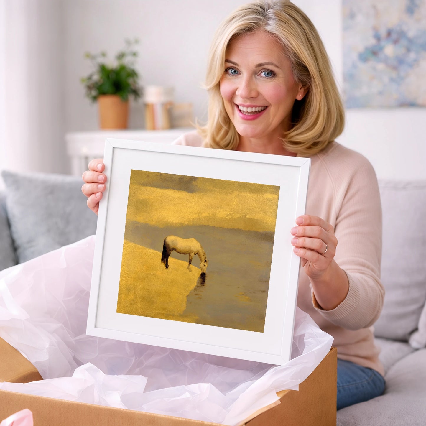 Stillness at the Water's Edge - horse landscape art gift idea for horse lovers