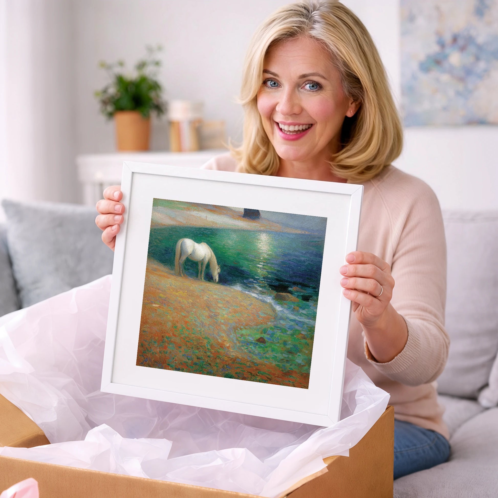 Luminous Coastal Shoreline - horse landscape art gift idea for horse lovers