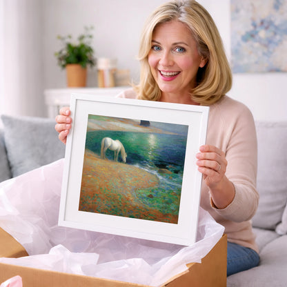 Luminous Coastal Shoreline - horse landscape art gift idea for horse lovers