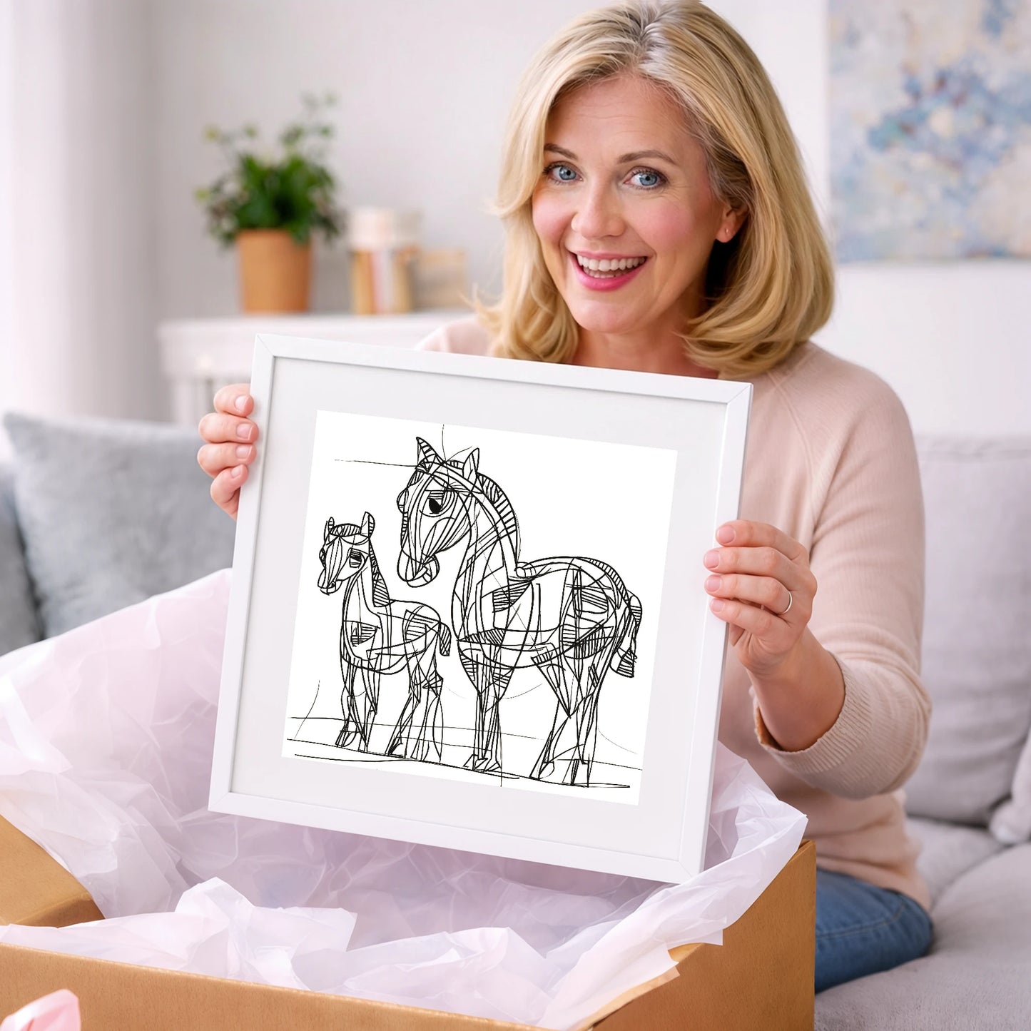 Linear Equine Bond - mare & foal art gift idea for horse lovers