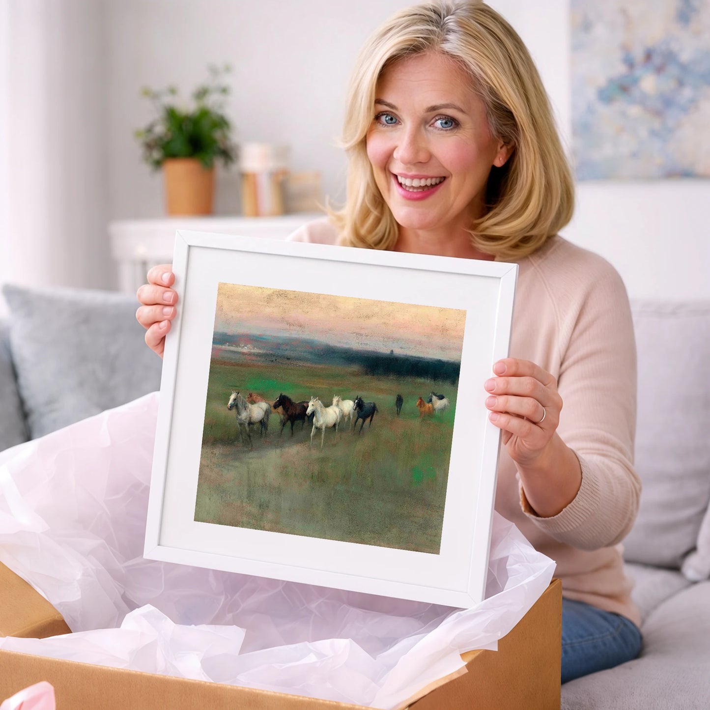 Distant Horizon Herd - wild horses art gift idea for horse lovers