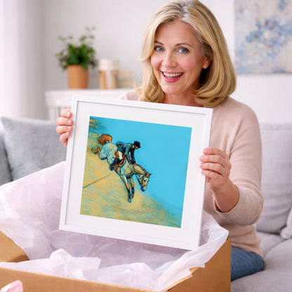 Bold Cerulean Flight - show jumping horse art gift idea for horse lovers
