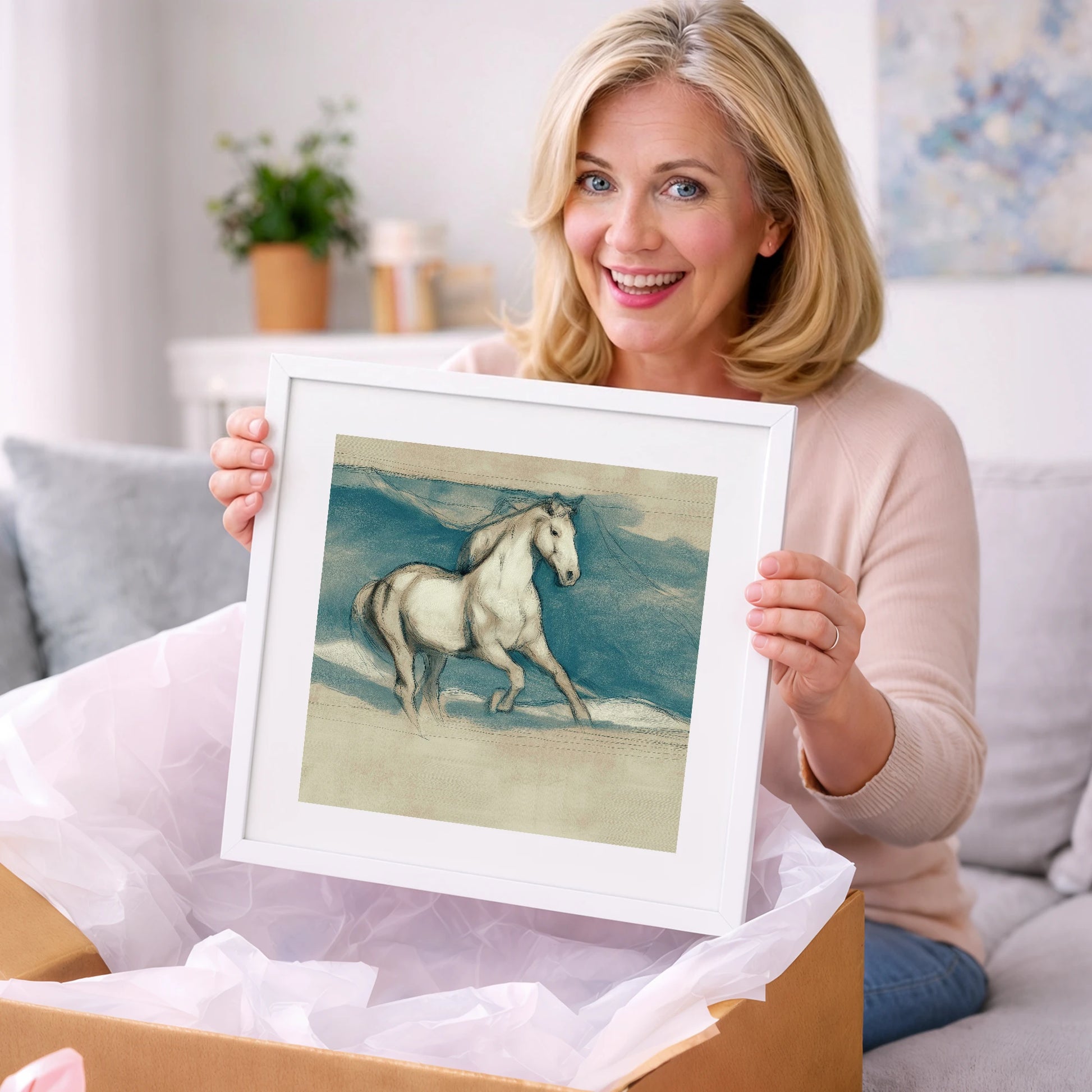 Ethereal Grey Canter - horse portrait art gift idea for horse lovers