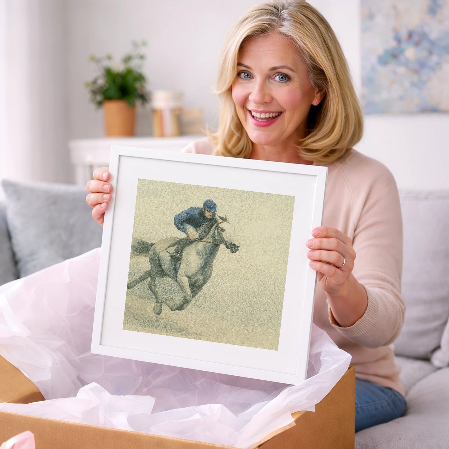 Racing the Grey - racing horse art gift idea for horse lovers