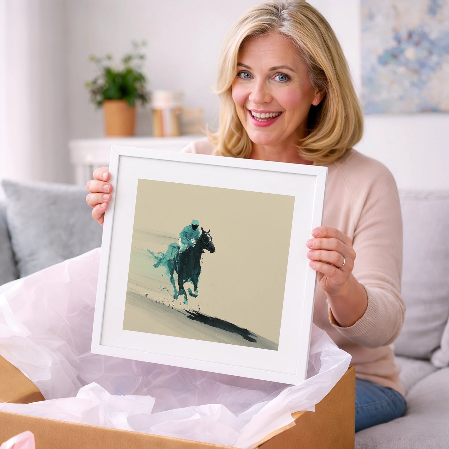 Velocity in Teal - racing horse art gift idea for horse lovers