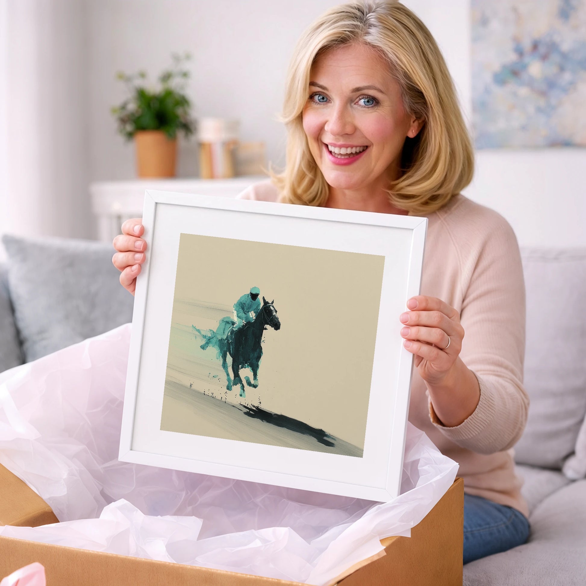 Velocity in Teal - racing horse art gift idea for horse lovers