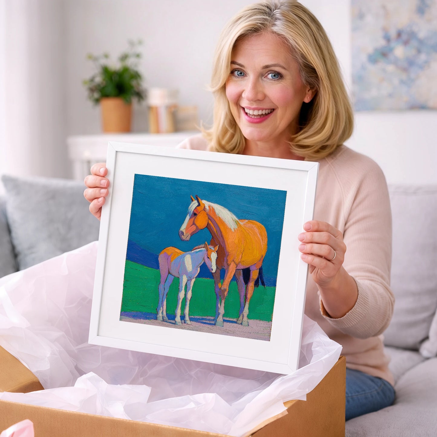Vivid Summer Bond - mare & foal art gift idea for horse lovers